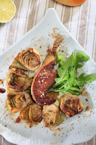 IMG_94635_FOIE GRAS POELLE CŒUR D'ARTICHAUT ET CHATAIGNES
 LA C